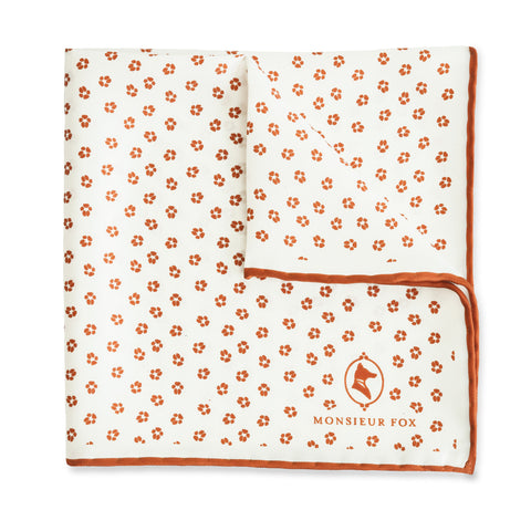 Everard Pocket Square - Orange on White