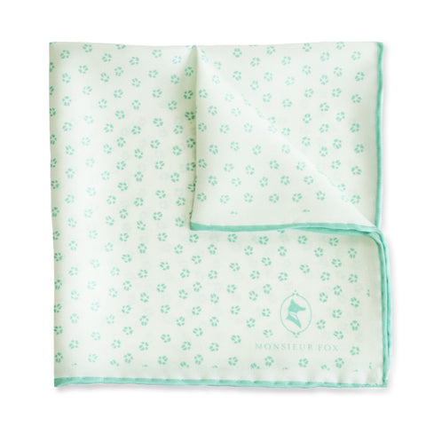 Everard Pocket Square - Mint Green on White